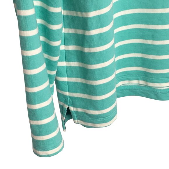 L.L.Bean Rugby Pullover Womens Large Green White Striped Henley Long Sleeve Top - Picture 14 of 16